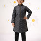 Boys Black Silk Blend Printed Kurta Pyjama Set
