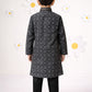 Boys Black Silk Blend Printed Kurta Pyjama Set