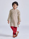 Mint Green Cotton Indated Traditions Boys Kurta Set