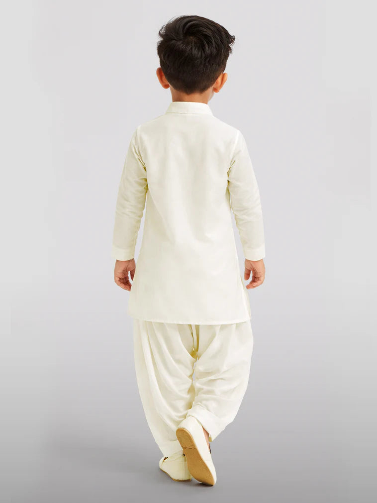 Cream Viscose Casual Boys Kurta Set