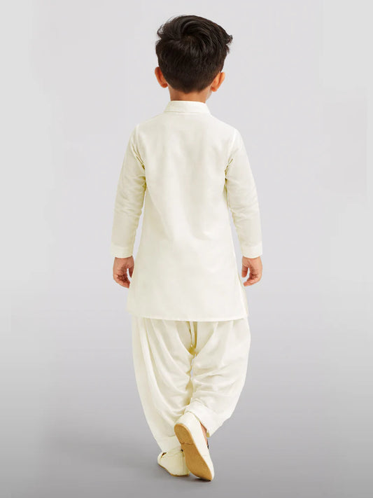 Cream Viscose Casual Boys Kurta Set