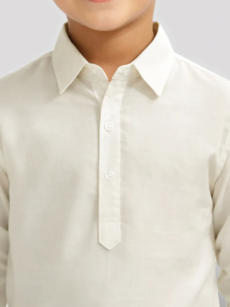 Cream Viscose Casual Boys Kurta Set