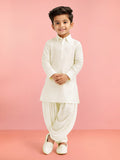 Cream Viscose Casual Boys Kurta Set