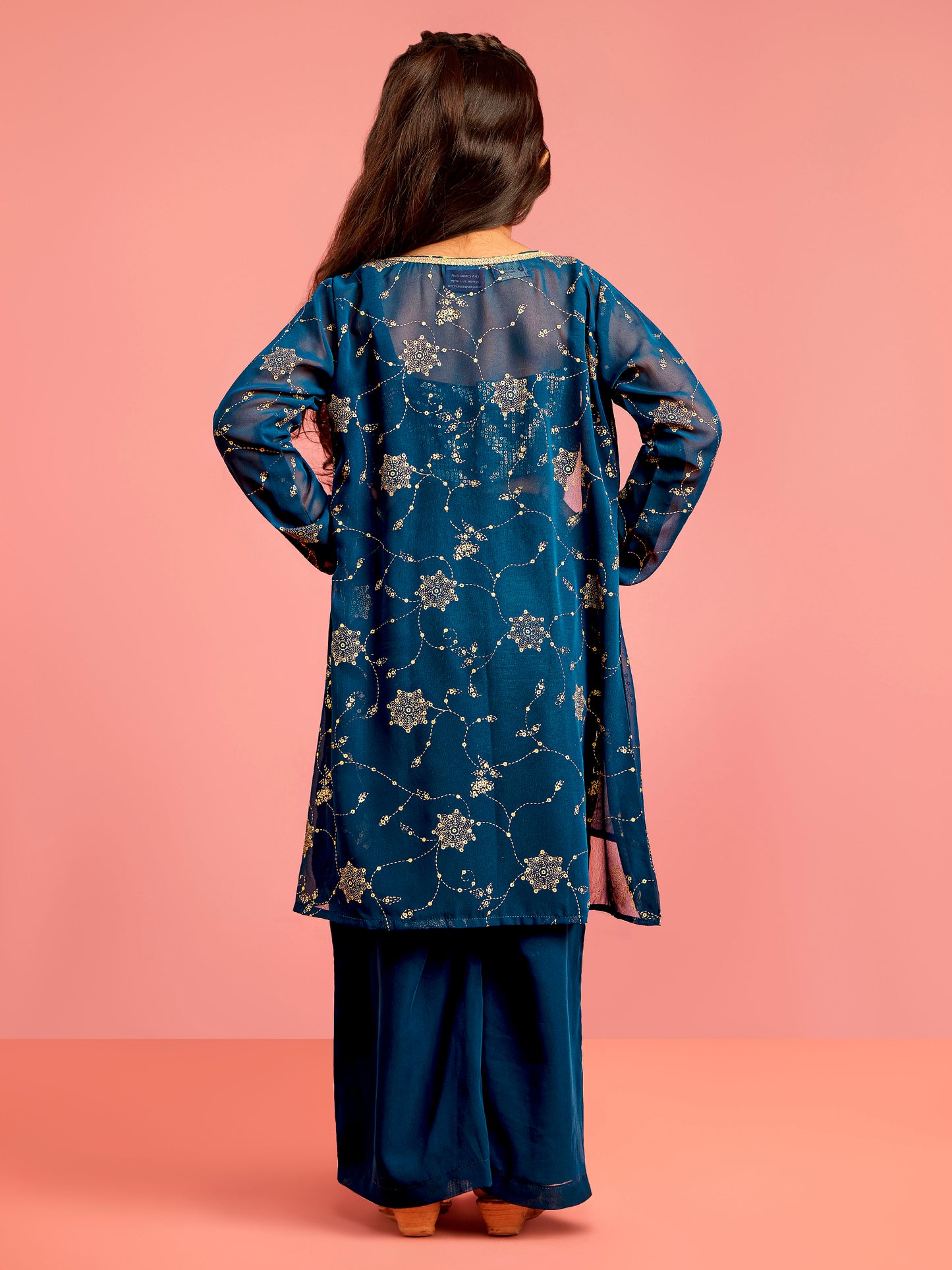 Turquoise Georgette Wedding Wear Girls Ethnic Set