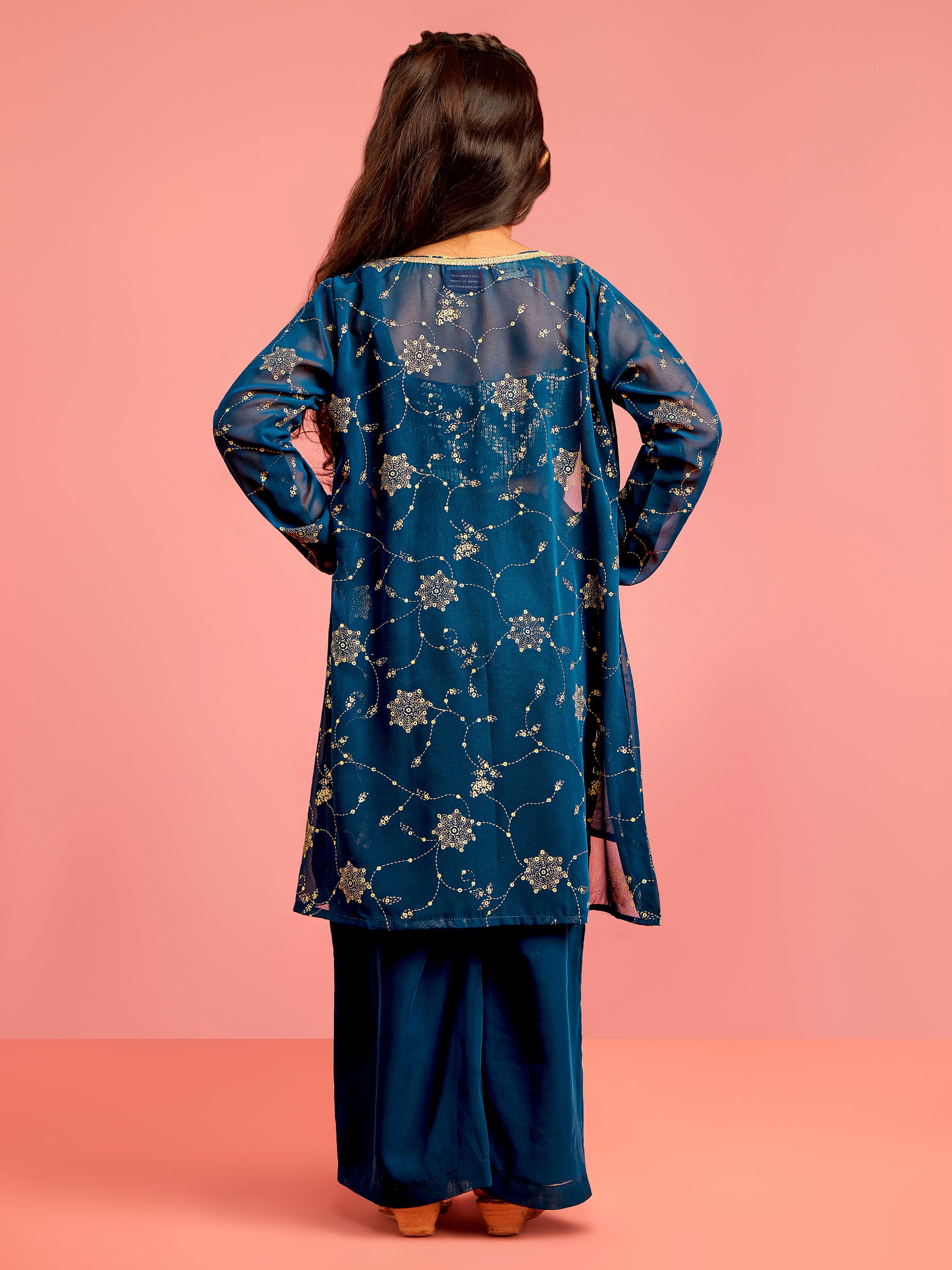 Turquoise Georgette Wedding Wear Girls Ethnic Set