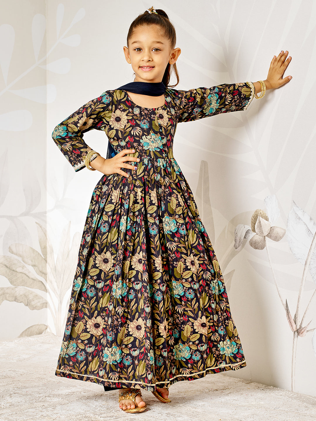 Multicolor Cotton Wedding Wear Girls Anarkali Set Pyjama