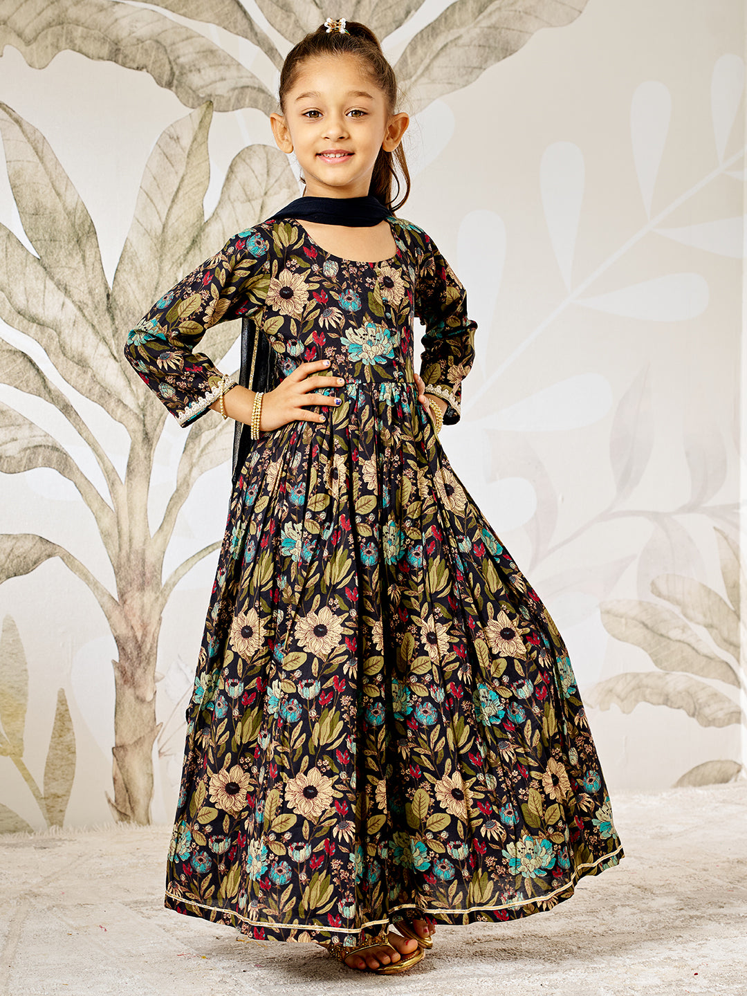 Multicolor Cotton Wedding Wear Girls Anarkali Set Pyjama