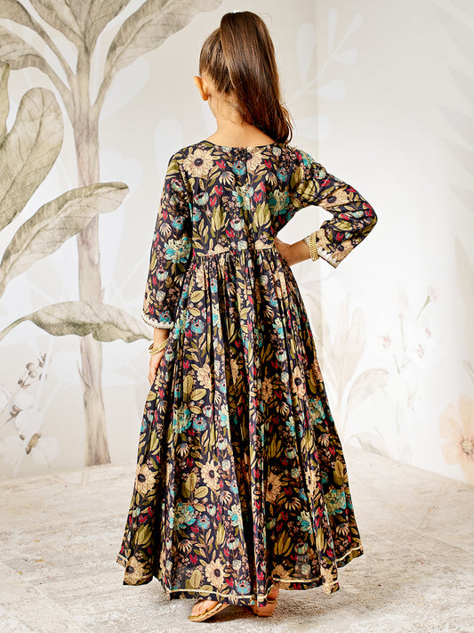 Multicolor Cotton Wedding Wear Girls Anarkali Set Pyjama