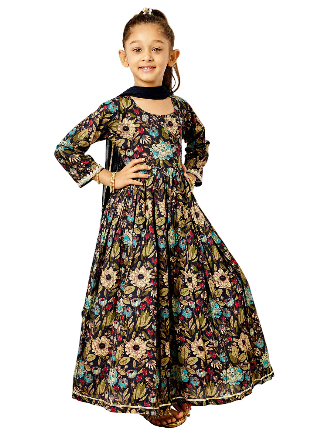 Multicolor Cotton Wedding Wear Girls Anarkali Set Pyjama