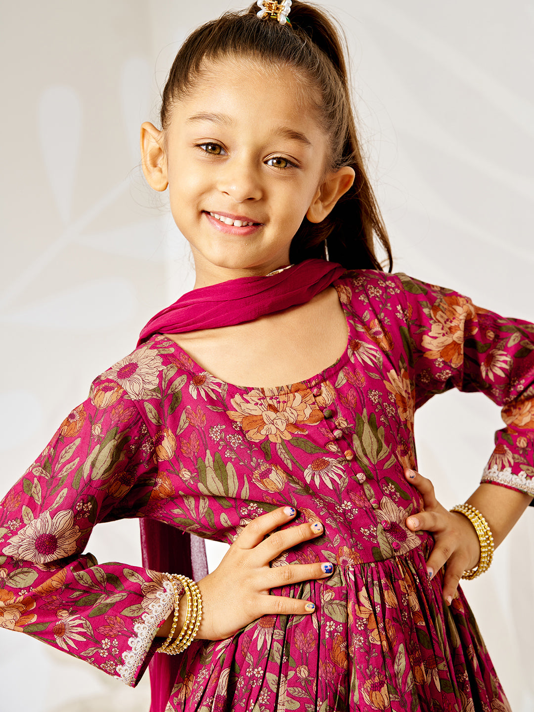Multicolor Cotton Wedding Wear Girls Anarkali Set
