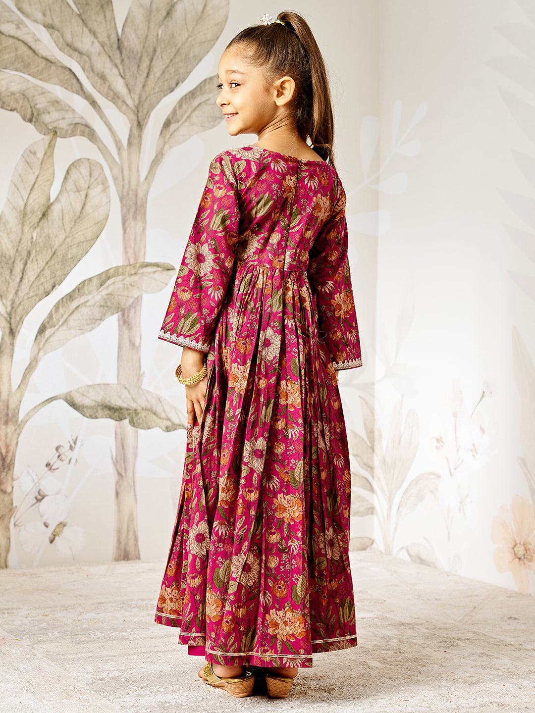 Multicolor Cotton Wedding Wear Girls Anarkali Set