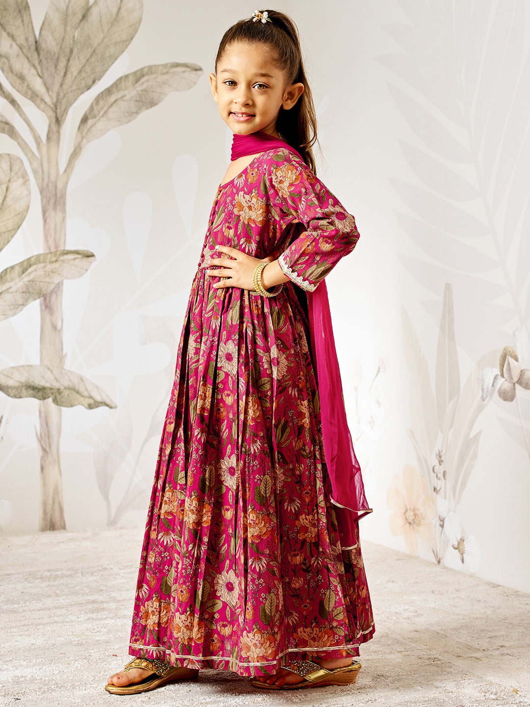 Multicolor Cotton Wedding Wear Girls Anarkali Set