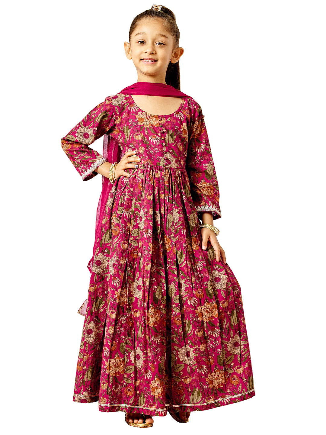 Multicolor Cotton Wedding Wear Girls Anarkali Set
