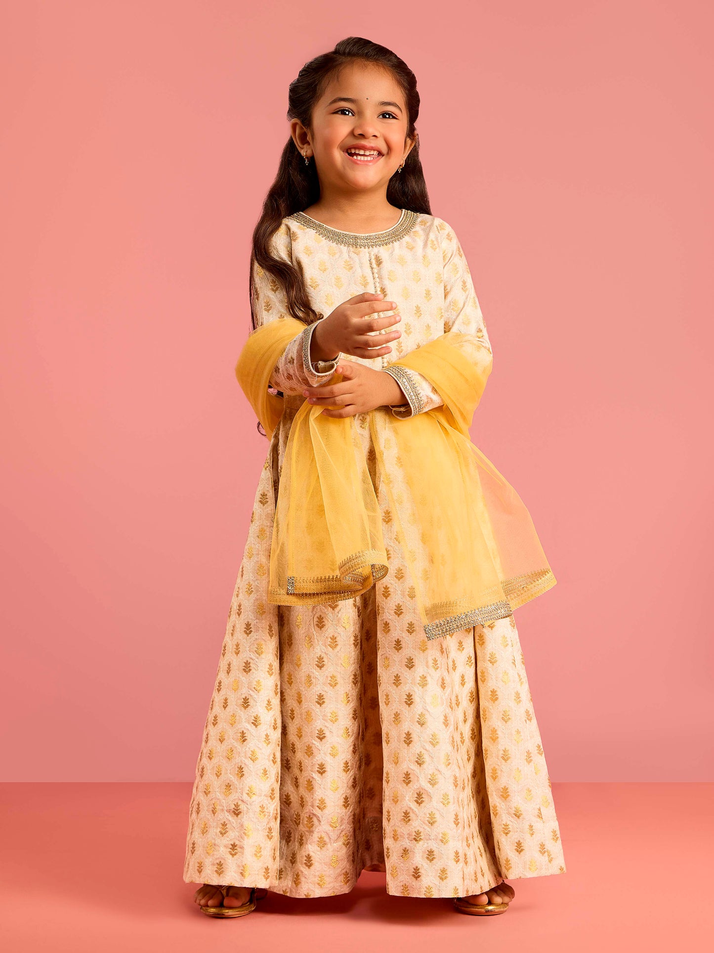 Cream Silk Blend Wedding Wear Girls Co-Ord Set