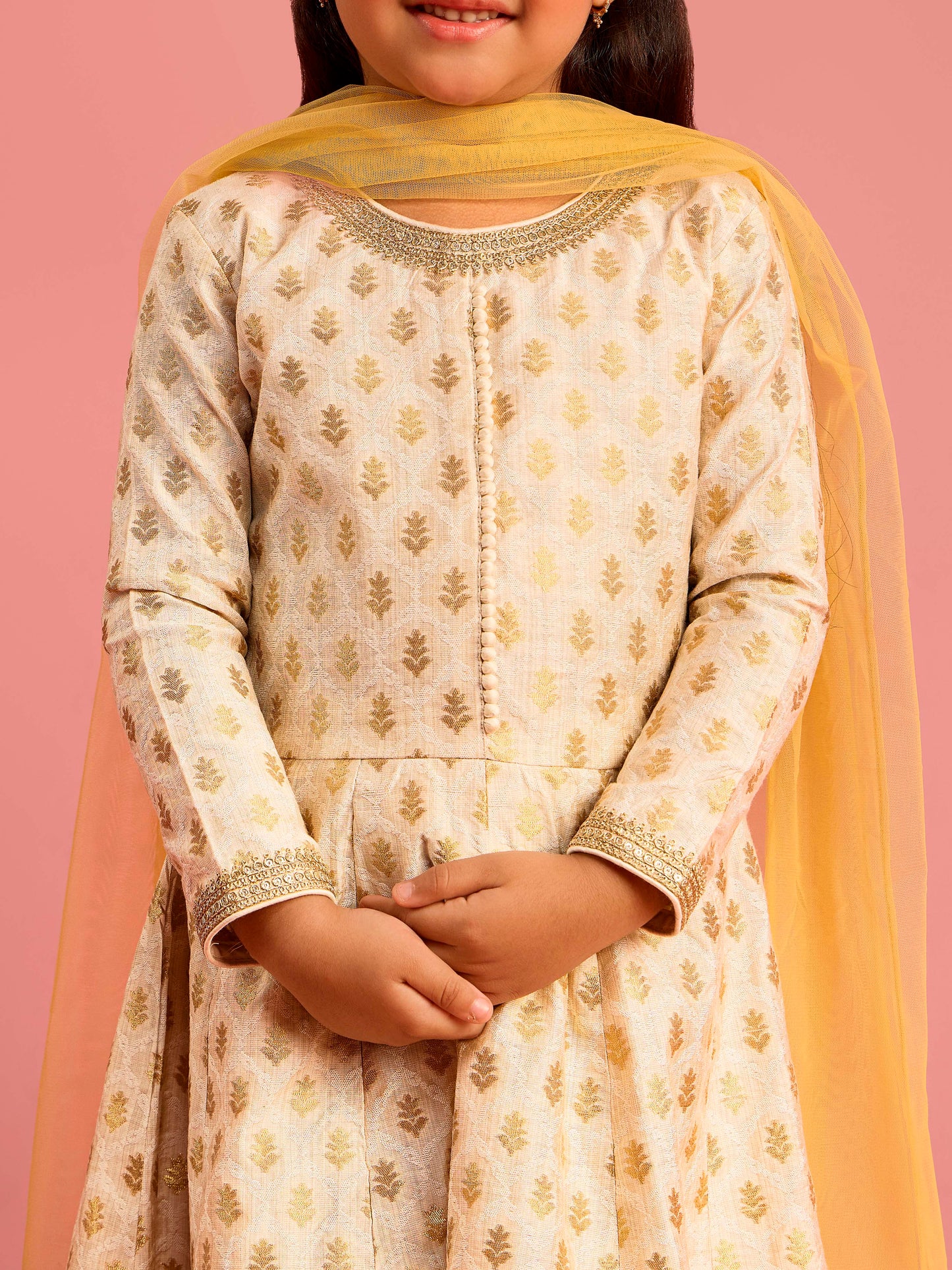 Cream Silk Blend Wedding Wear Girls Co-Ord Set
