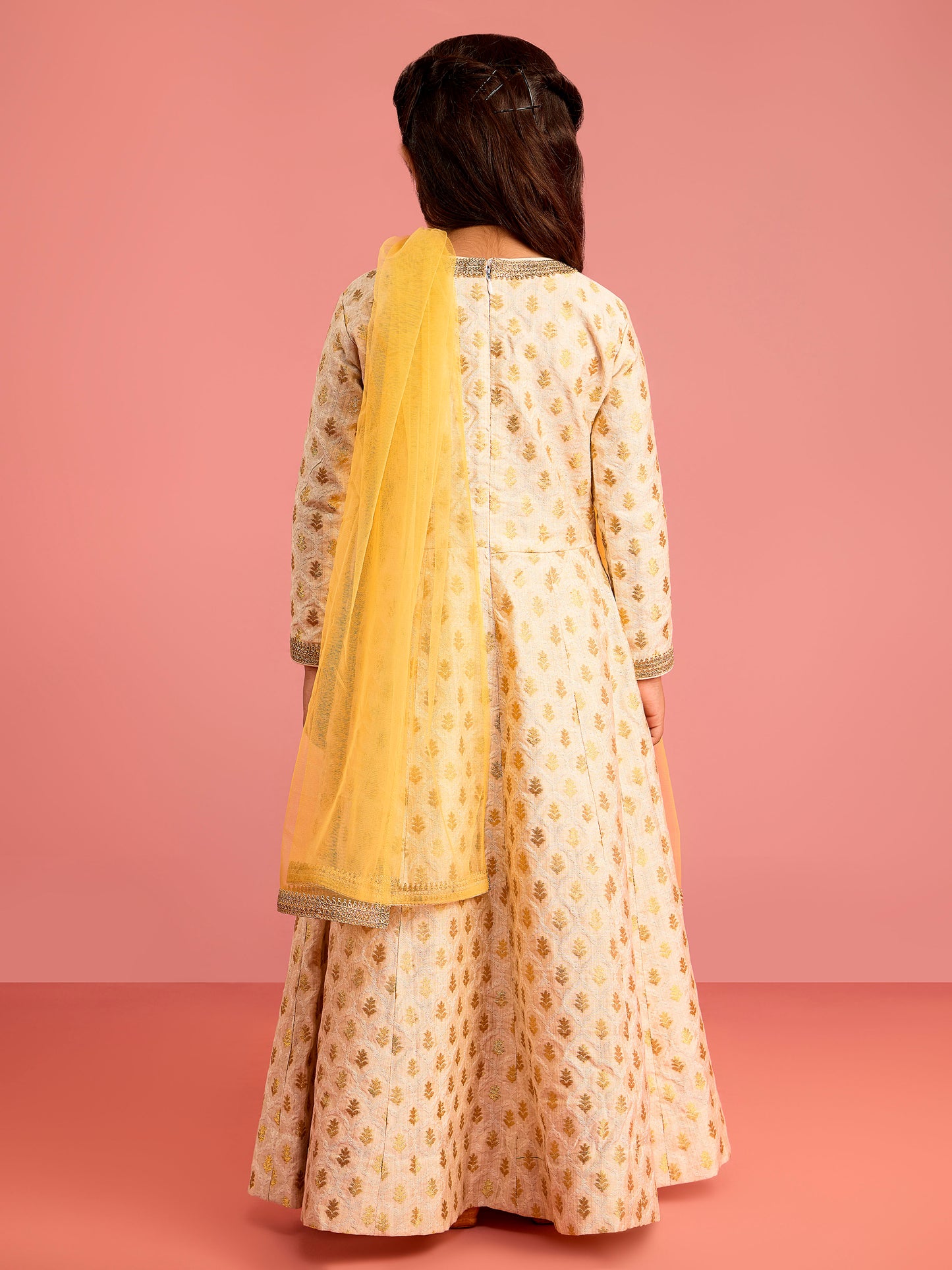 Cream Silk Blend Wedding Wear Girls Co-Ord Set