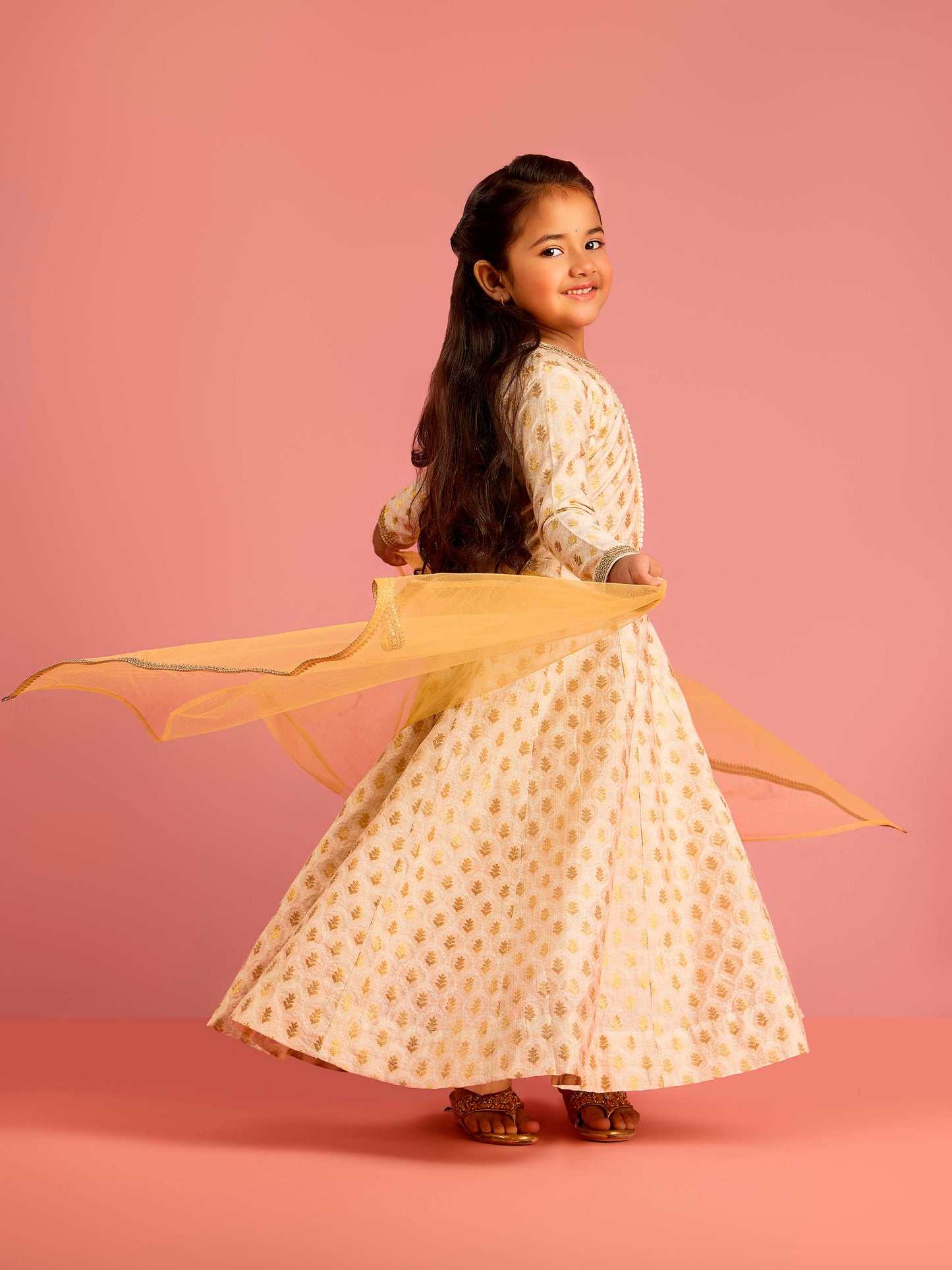 Cream Silk Blend Wedding Wear Girls Co-Ord Set