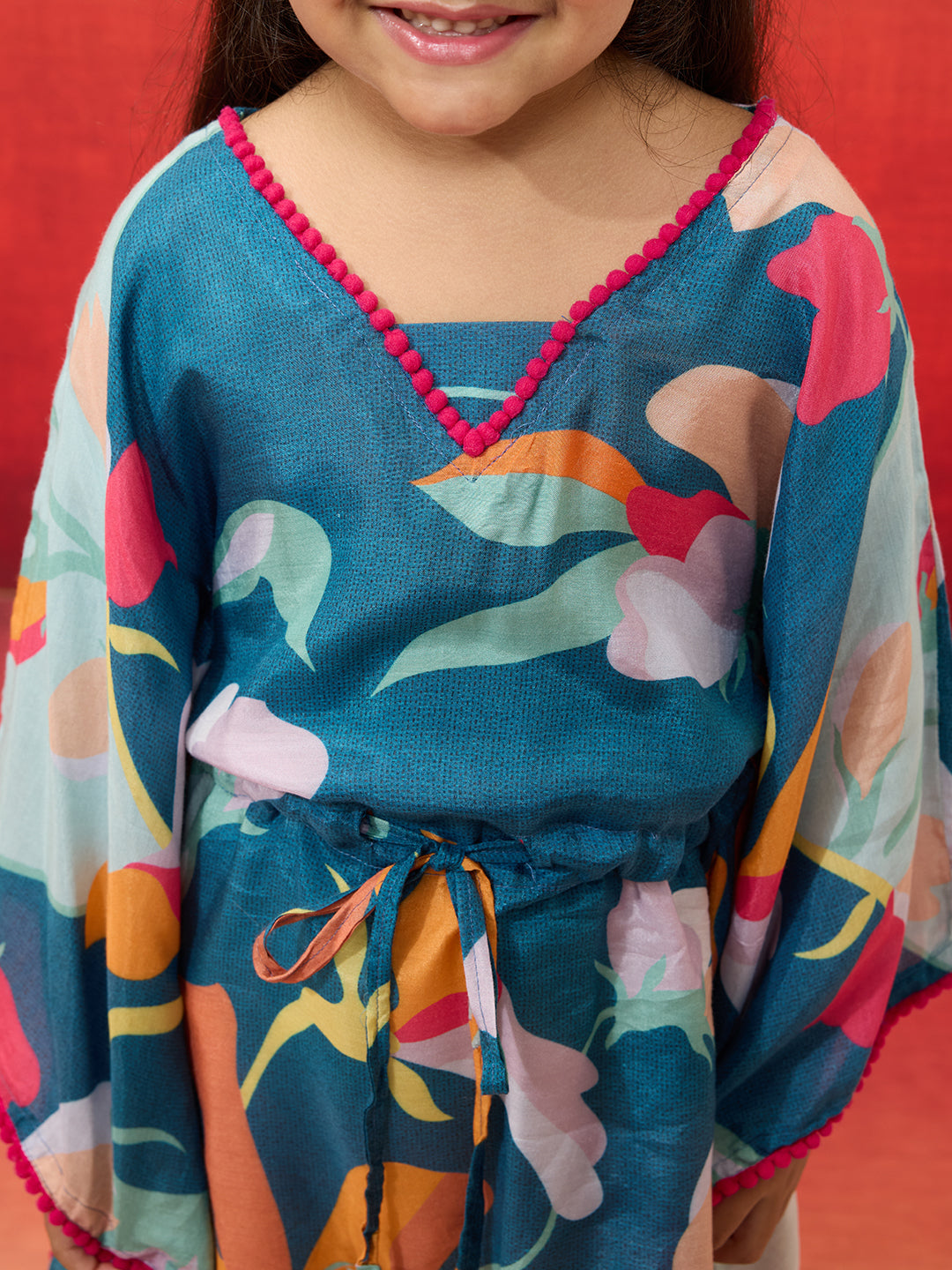 Blue Cotton Muslin Navratri Wear Girls Kurta Set