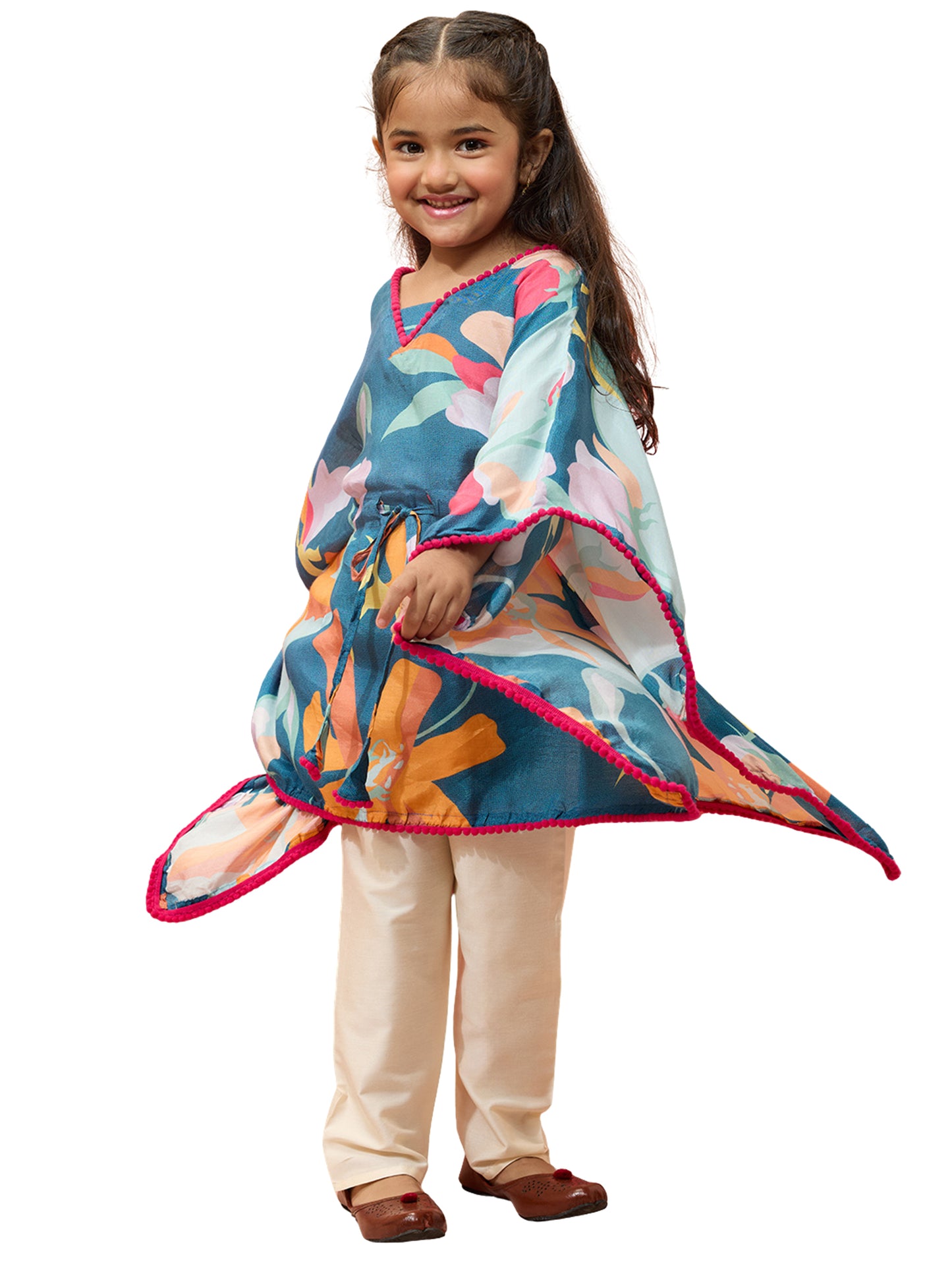 Blue Cotton Muslin Navratri Wear Girls Kurta Set
