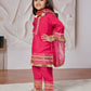 Pink Silk Blend Wedding Wear Girls Kurta Set