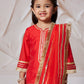 Red Silk Blend Wedding Wear Girls Kurta Set