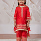 Red Silk Blend Wedding Wear Girls Kurta Set