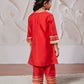 Red Silk Blend Wedding Wear Girls Kurta Set