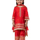Red Silk Blend Wedding Wear Girls Kurta Set