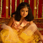 Girls' Pink Crop Top And Yellow Net Lehenga With Ruffled Dupatta Set