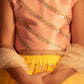 Girls' Pink Crop Top And Yellow Net Lehenga With Ruffled Dupatta Set