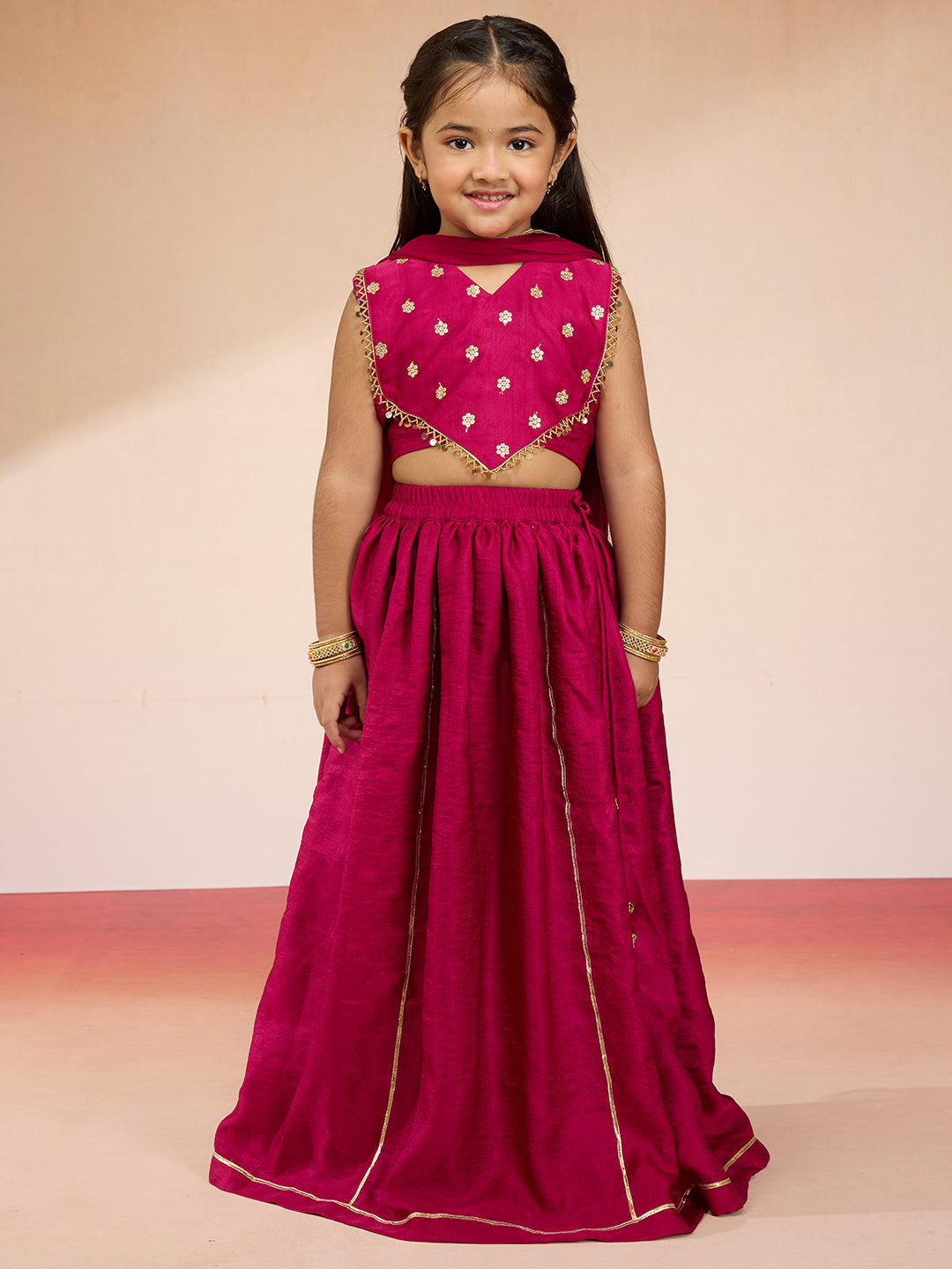 Rani Satin Wedding Wear Girls Lehenga Choli Set