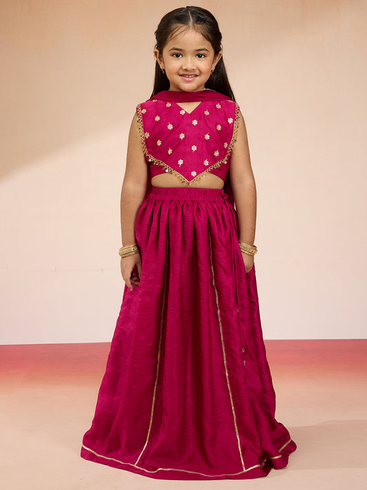 Rani Satin Wedding Wear Girls Lehenga Choli Set