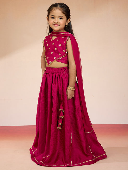 Rani Satin Wedding Wear Girls Lehenga Choli Set
