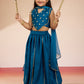 Turquoise Satin Wedding Wear Girls Lehenga Choli Set