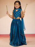 Turquoise Satin Wedding Wear Girls Lehenga Choli Set