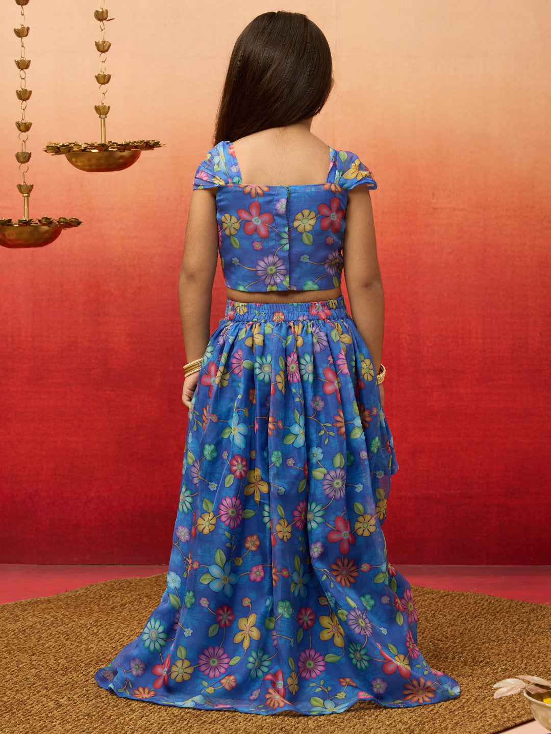 Organza Lehenga Set with Choli for Girls | Blue | Diwali