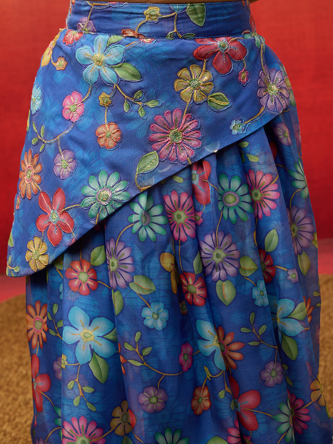 Organza Lehenga Set with Choli for Girls | Blue | Diwali