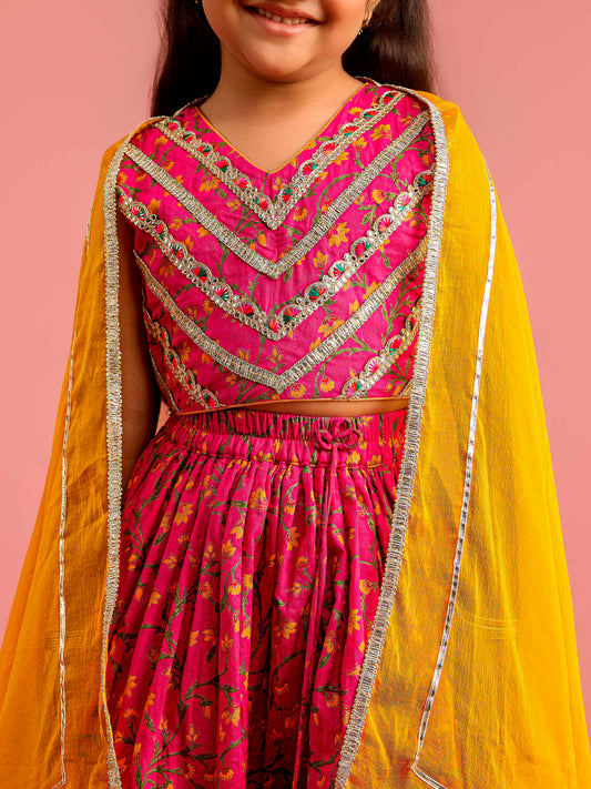 Pink Cambric Cotton Wedding Wear Girls Lehenga Choli Set