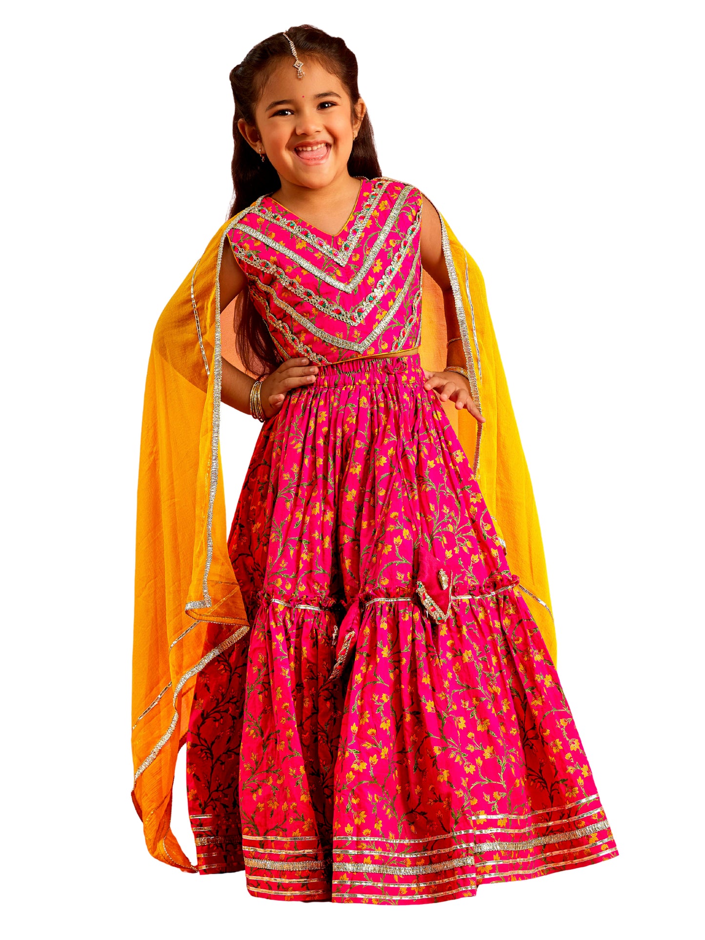 Pink Cambric Cotton Wedding Wear Girls Lehenga Choli Set