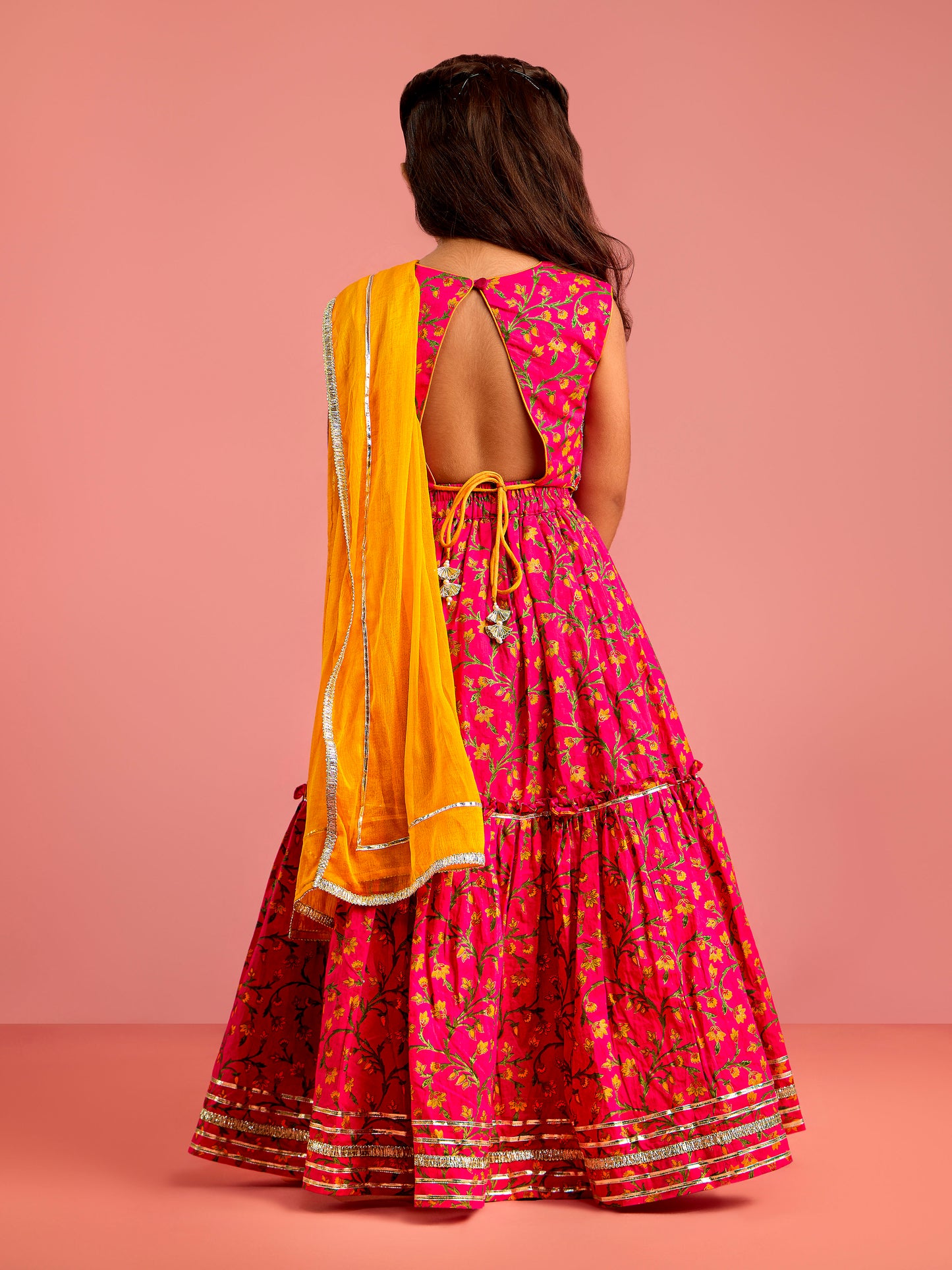 Pink Cambric Cotton Wedding Wear Girls Lehenga Choli Set