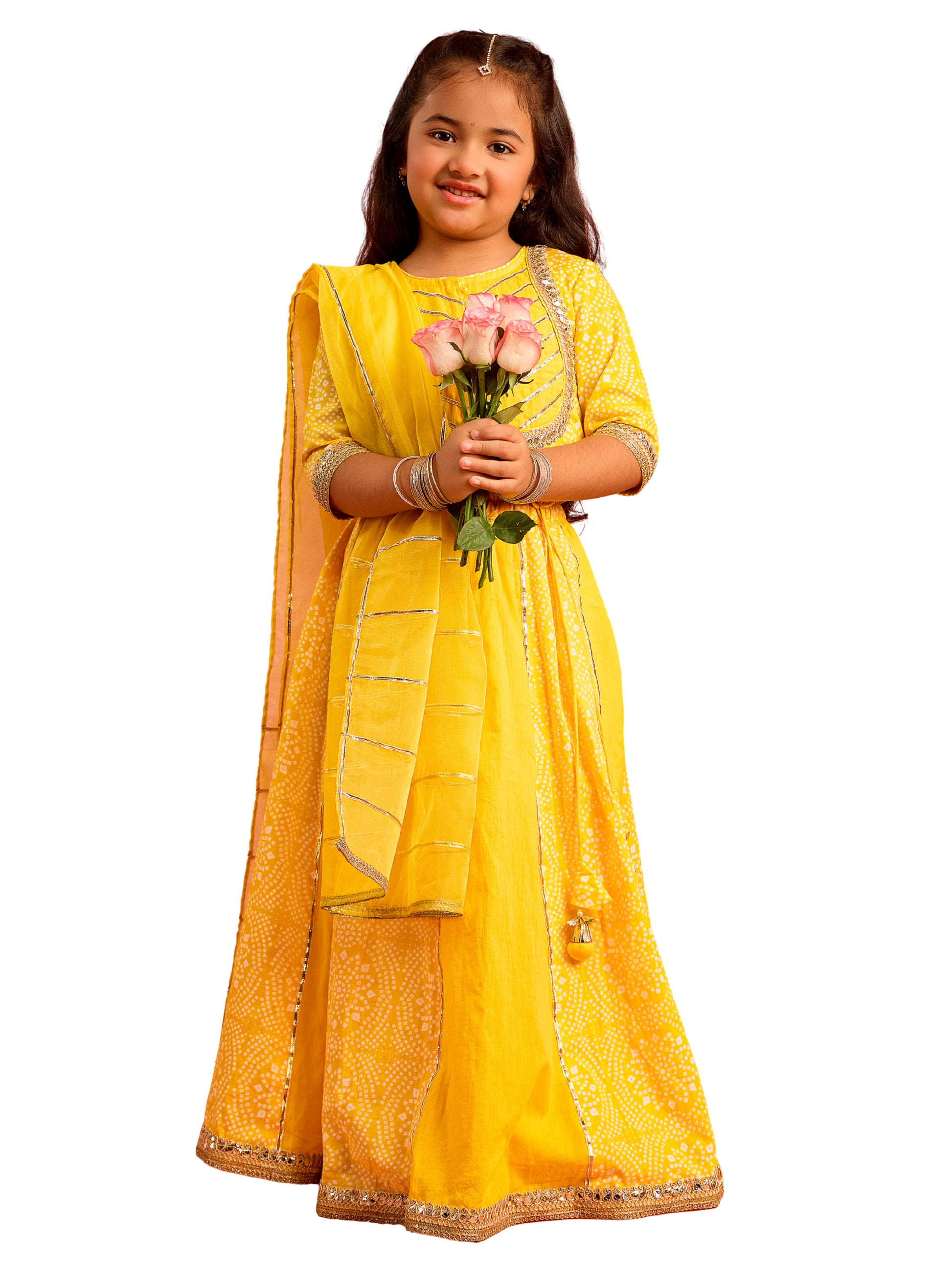 Yellow Cambric Cotton Wedding Wear Girls Lehenga Choli Set