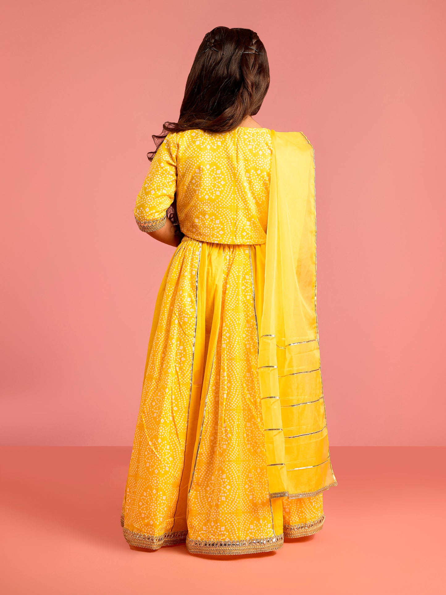 Yellow Cambric Cotton Wedding Wear Girls Lehenga Choli Set