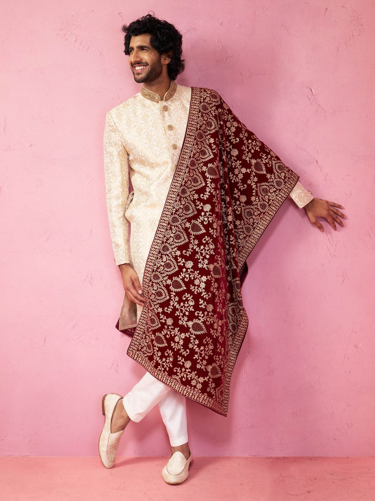 Maroon Velvet Festival Men's Dupatta