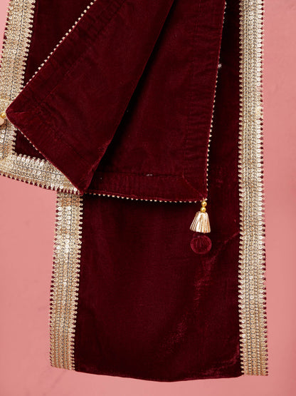 Maroon Velvet Festival Wear Men's Dupatta