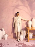 Cream Silk Blend Wedding Wear Men's Indo Western Set