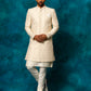 Beige Silk Blend Wedding Men's Indo Western Set