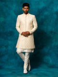 Beige Silk Blend Wedding Men's Indo Western Set