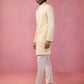 Beige Silk Blend Wedding Wear Men's Indo Western Set