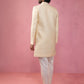 Beige Silk Blend Wedding Wear Men's Indo Western Set