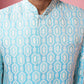 Blue Silk Blend Wedding Wear Men's Indo Western Set